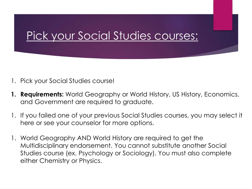 pick your social studies courses