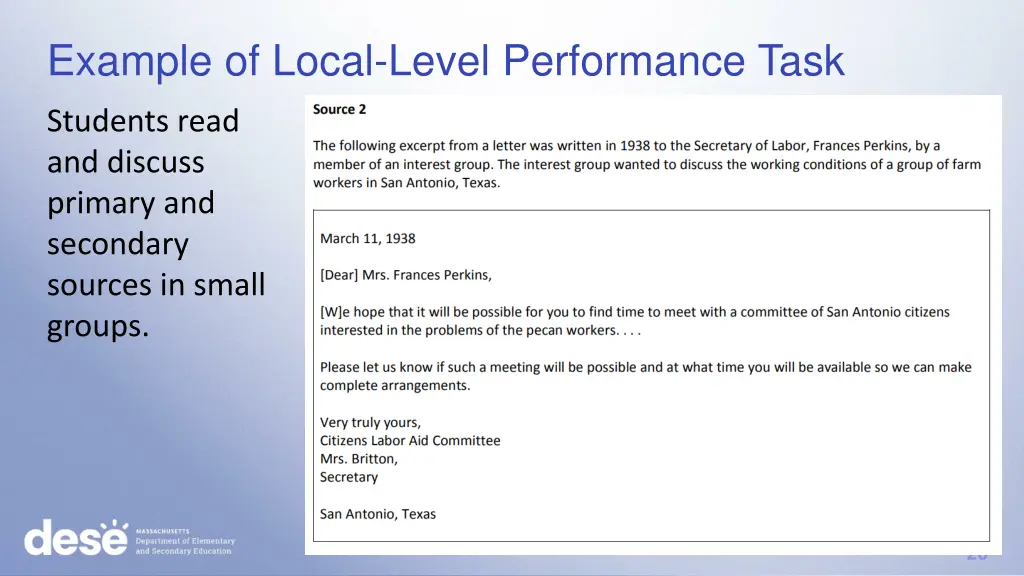 example of local level performance task