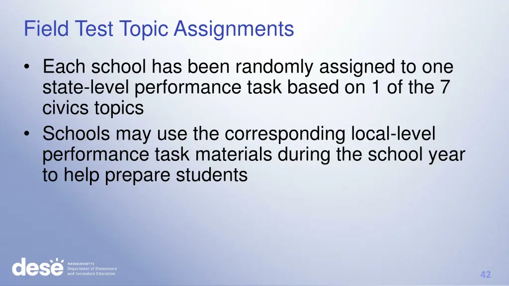 field test topic assignments