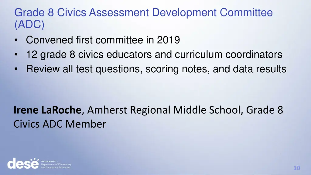 grade 8 civics assessment development committee