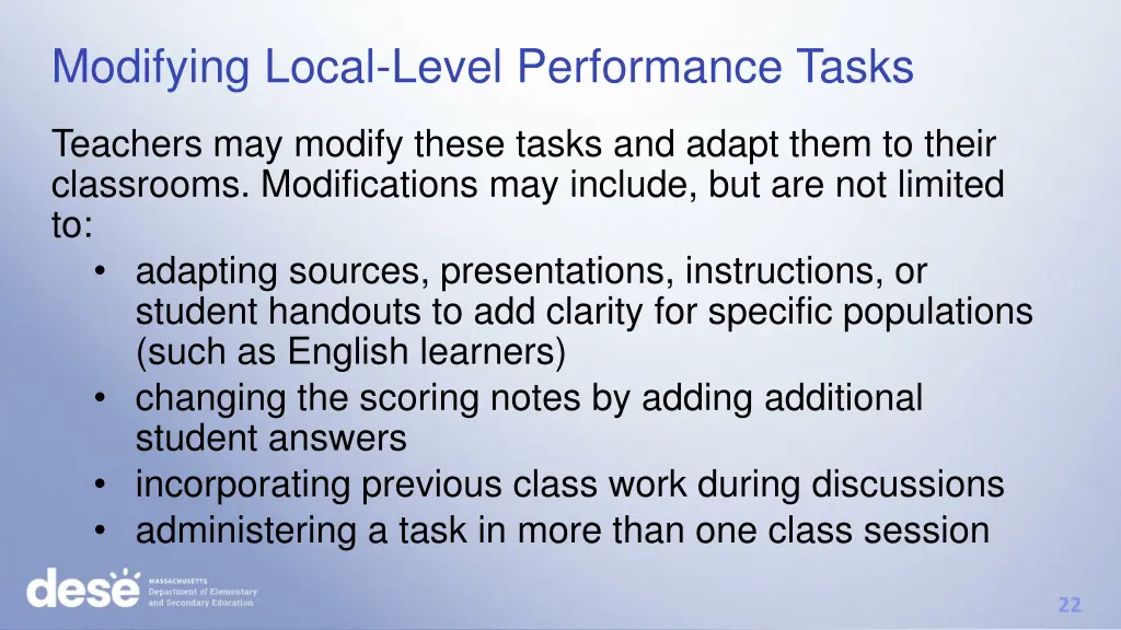 modifying local level performance tasks