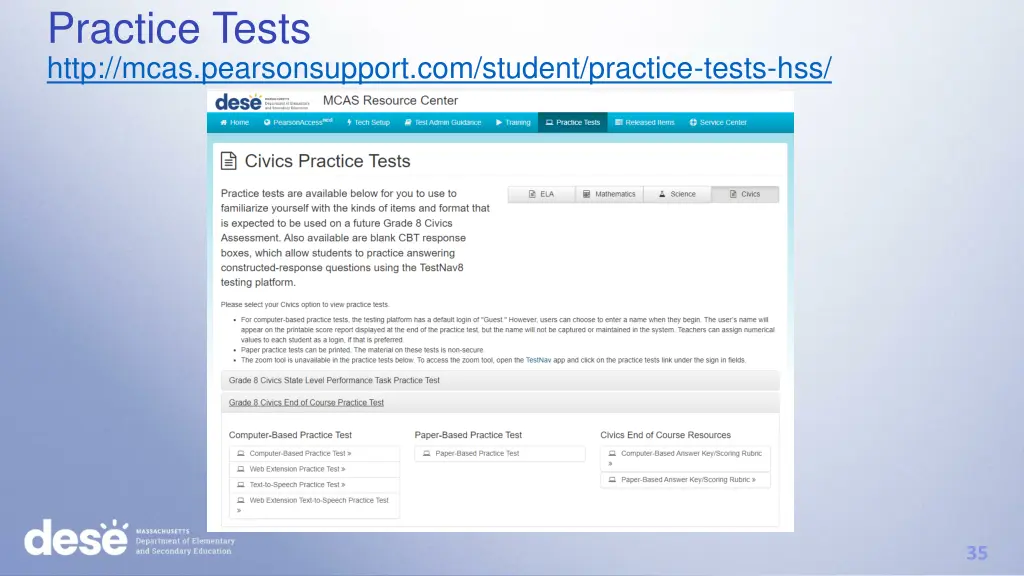 practice tests http mcas pearsonsupport