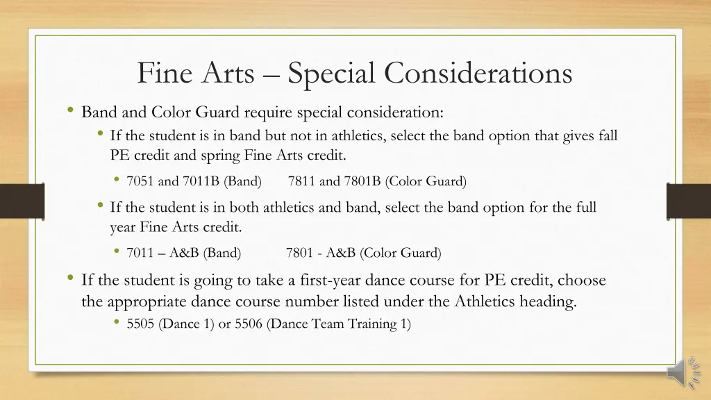 fine arts special considerations band and color