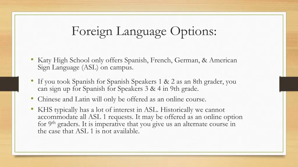 foreign language options