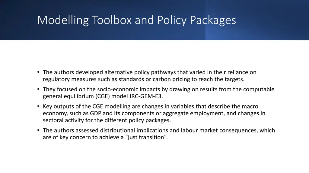 modelling toolbox and policy packages