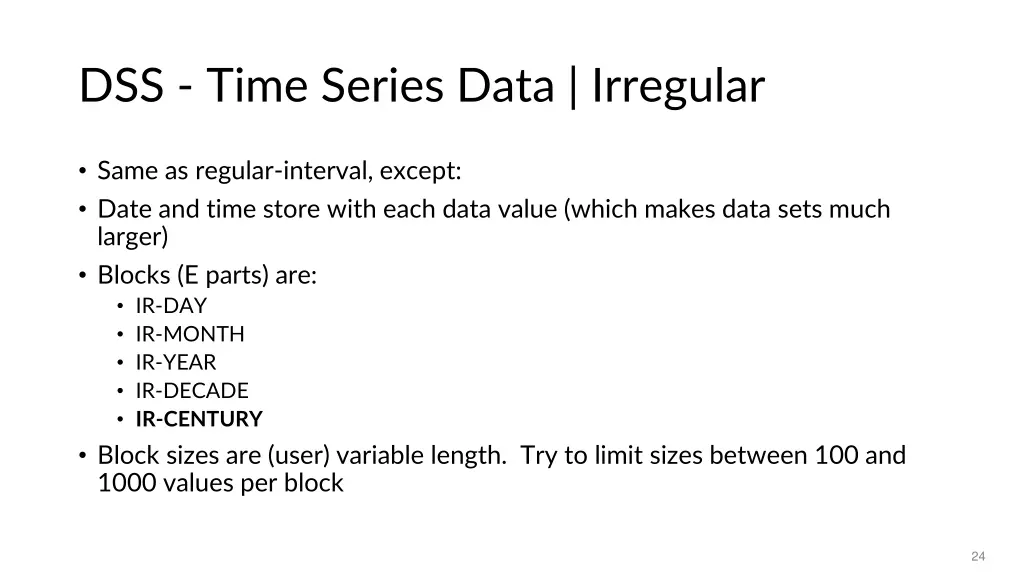 dss time series data irregular