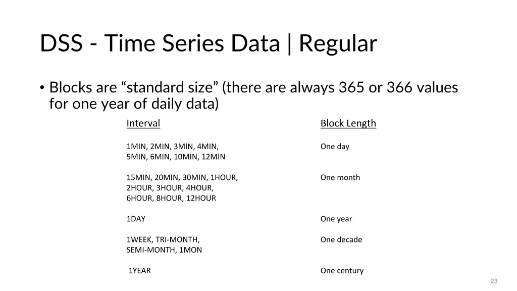 dss time series data regular