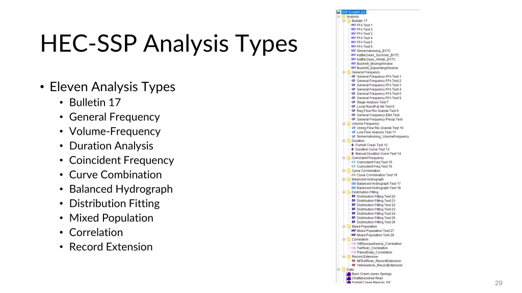 hec ssp analysis types