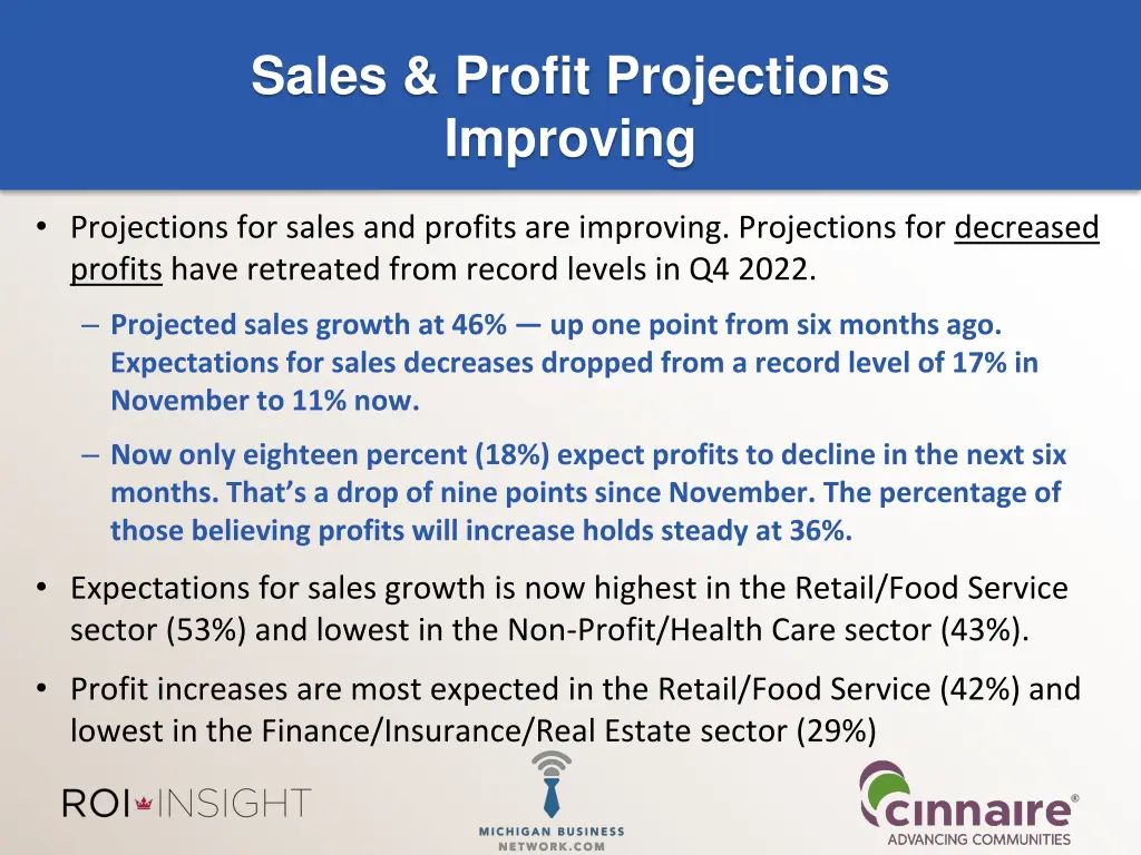 sales profit projections improving