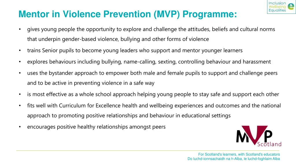 mentor in violence prevention mvp programme