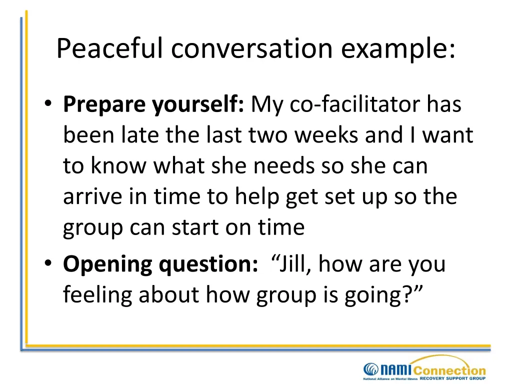 peaceful conversation example