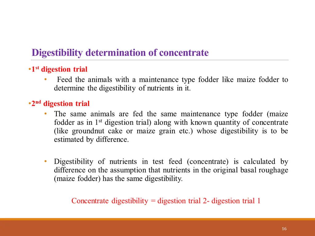 digestibility determination of concentrate