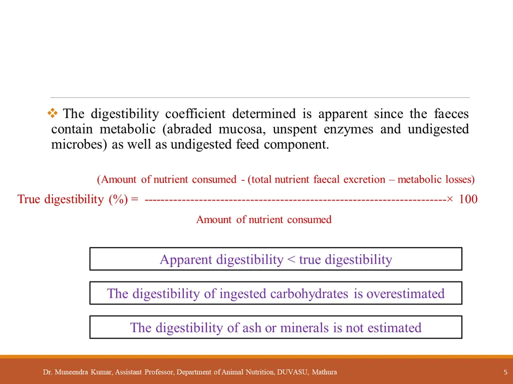 the digestibility coefficient determined