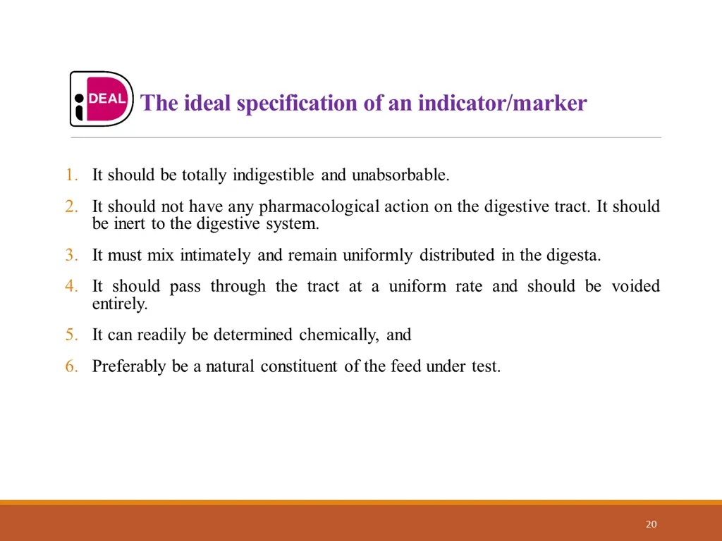 the ideal specification of an indicator marker
