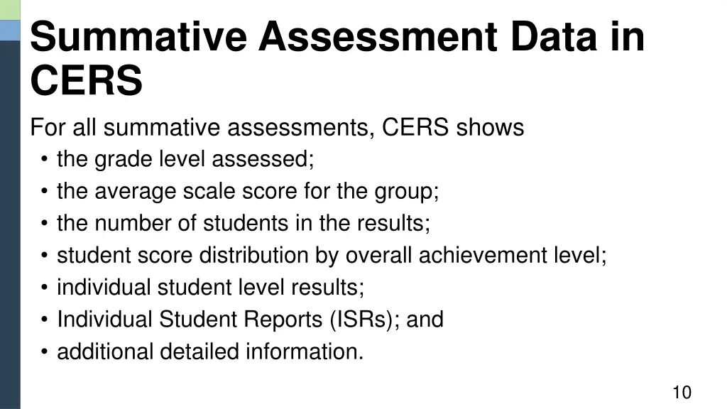 summative assessment data in cers