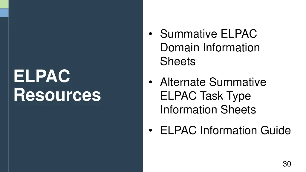 summative elpac domain information sheets