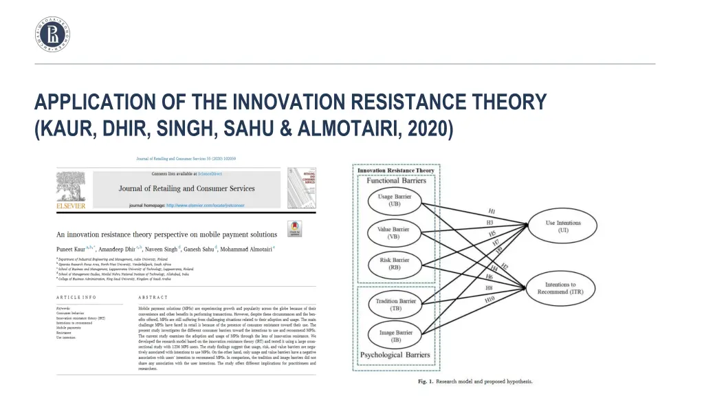 application of the innovation resistance theory