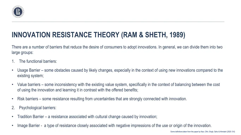 innovation resistance theory ram sheth 1989 1