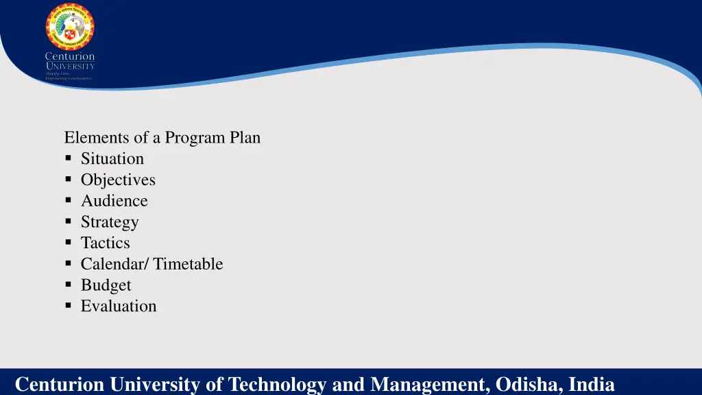 elements of a program plan situation objectives
