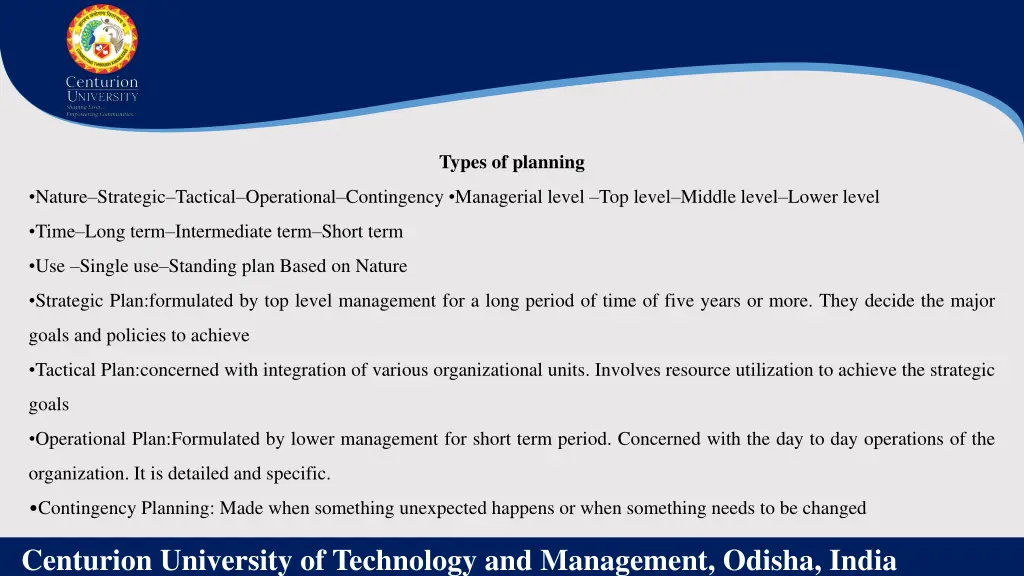 types of planning