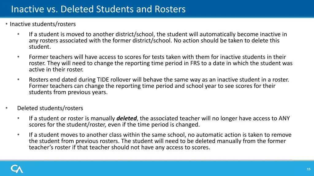 inactive vs deleted students and rosters