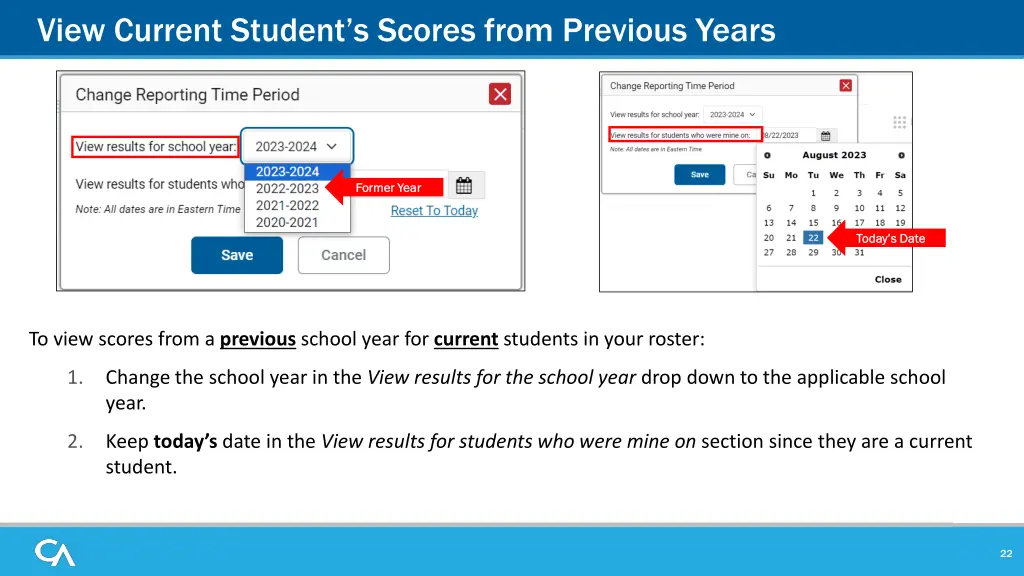 view current student s scores from previous years