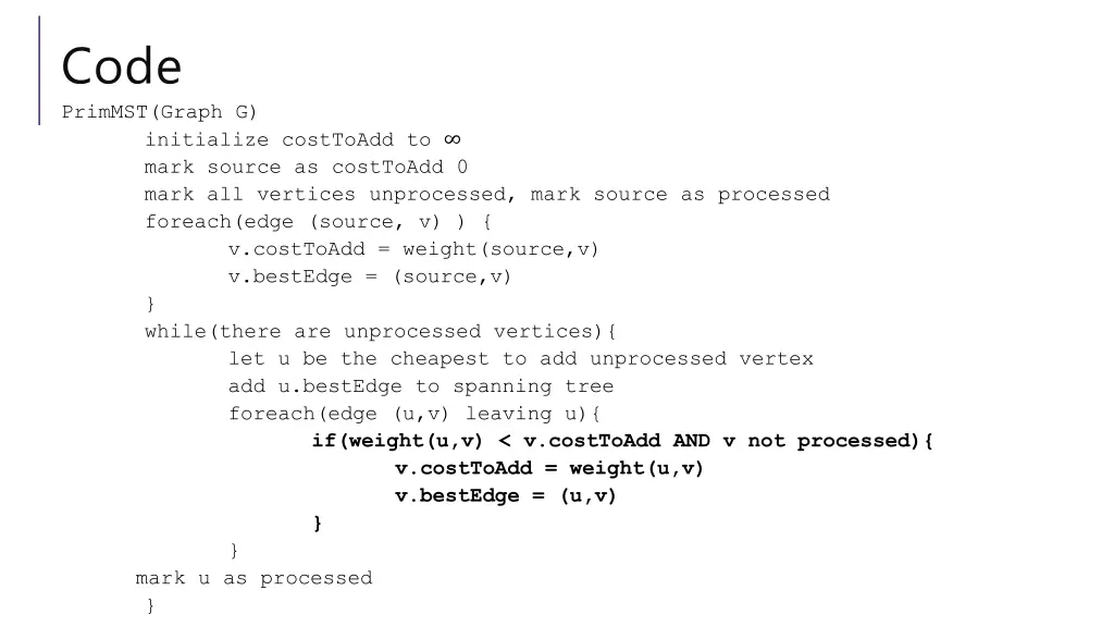 code primmst graph g initialize costtoadd to mark