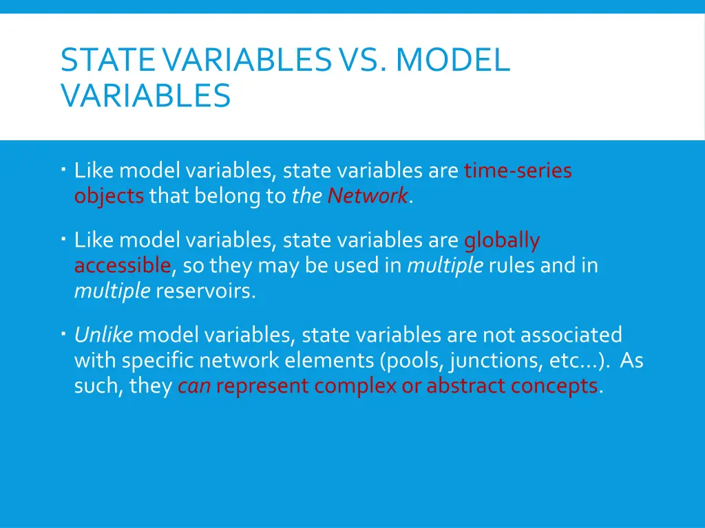 state variables vs model variables