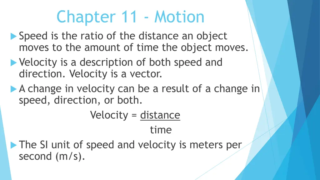 chapter 11 motion speed is the ratio