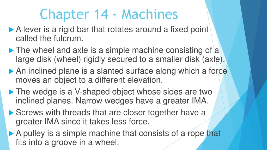 chapter 14 machines a lever is a rigid bar that