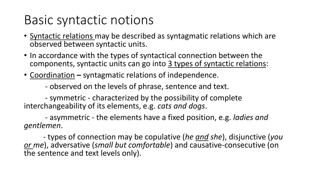 basic syntactic notions syntactic relations