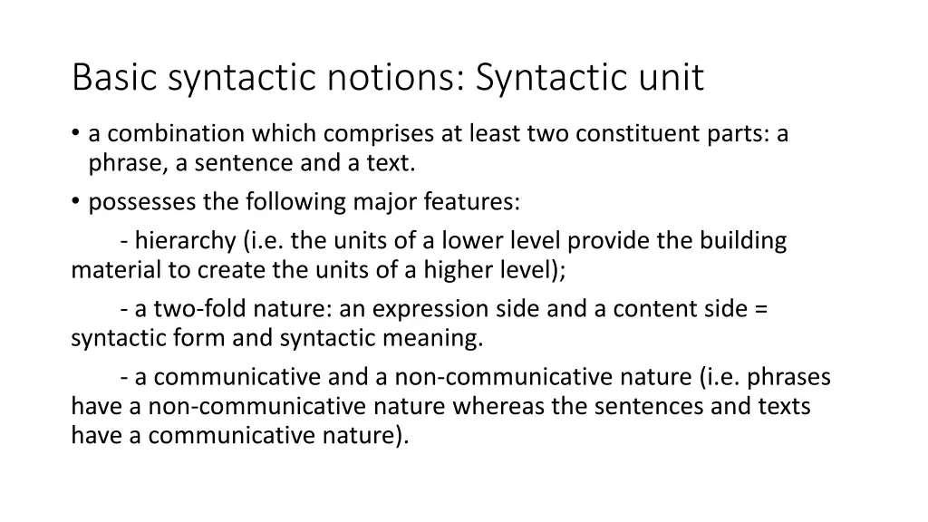 basic syntactic notions syntactic unit