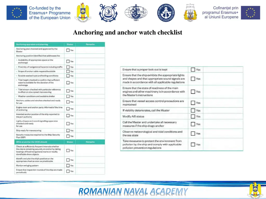 anchoring and anchor watch checklist