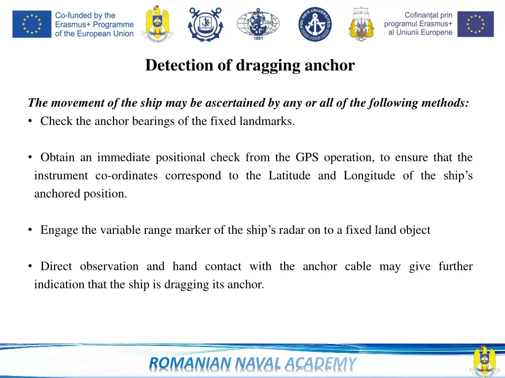 detection of dragging anchor