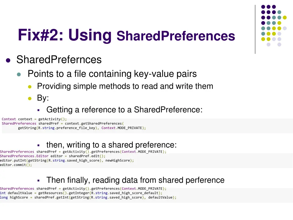 fix 2 using sharedpreferences