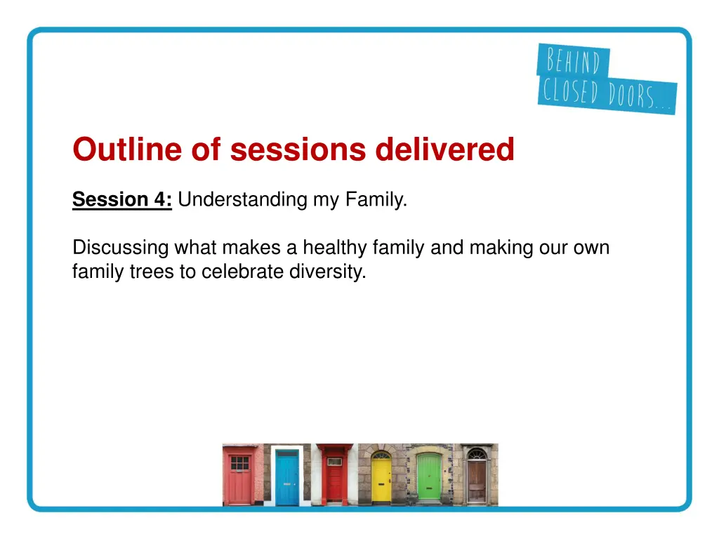 outline of sessions delivered 3