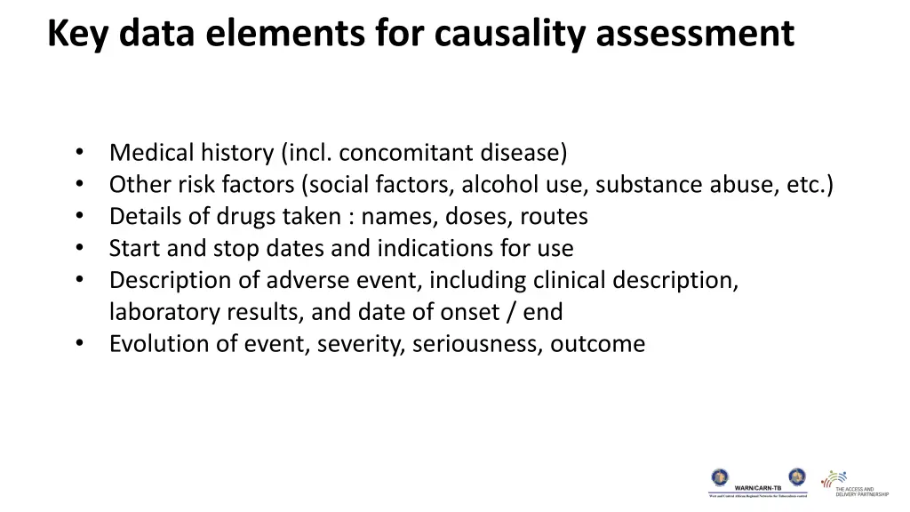 key data elements for causality assessment