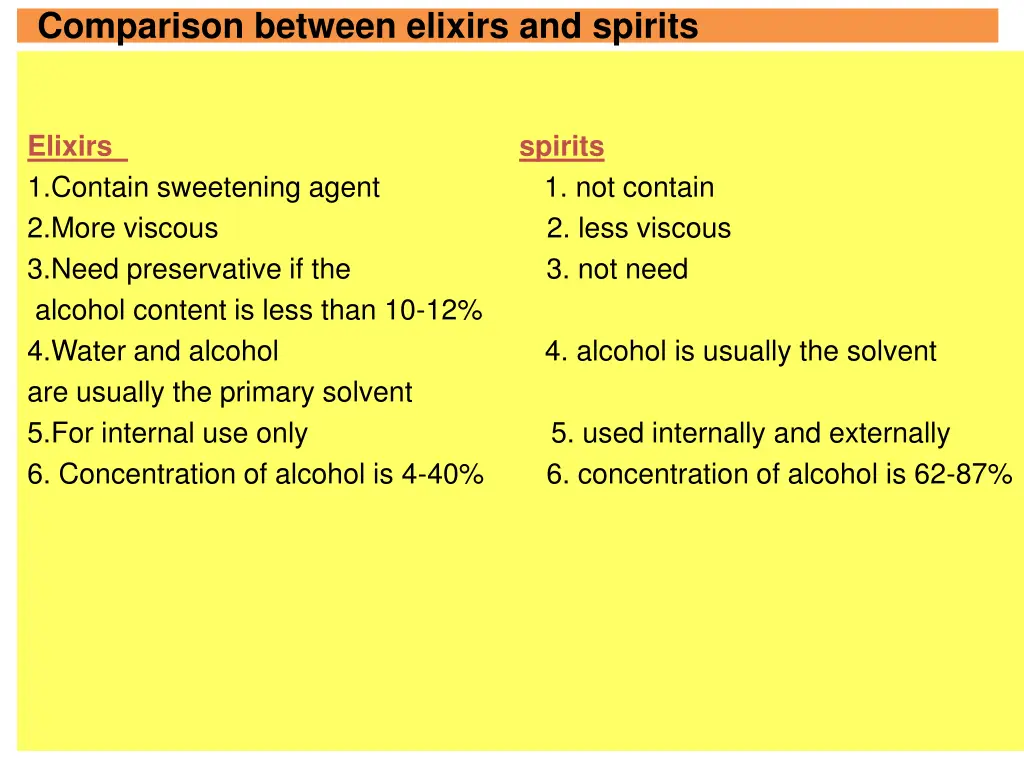 comparison between elixirs and spirits