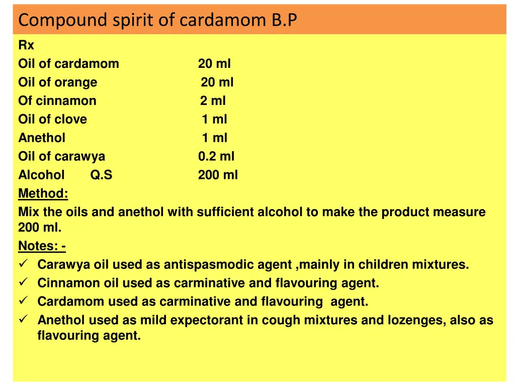 compound spirit of cardamom