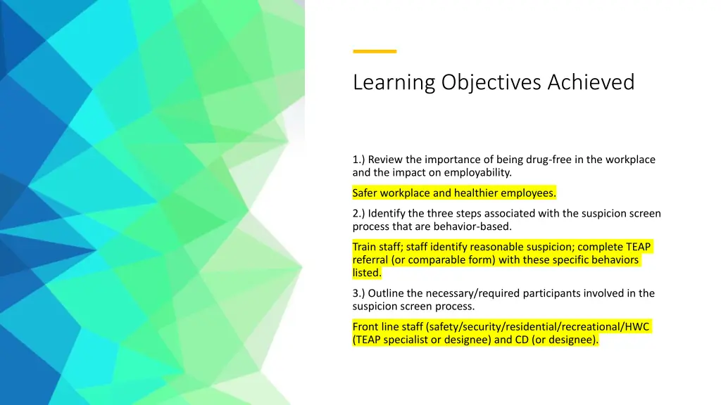learning objectives achieved