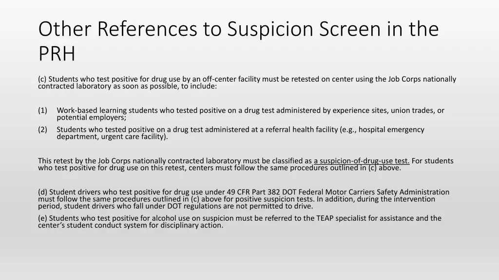 other references to suspicion screen in the prh