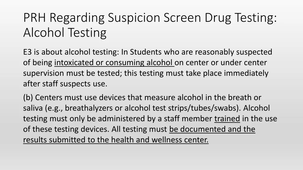 prh regarding suspicion screen drug testing