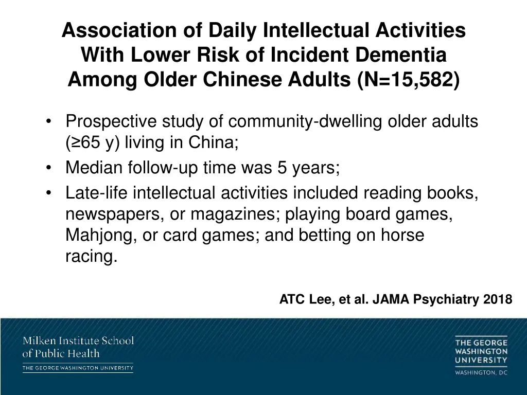 association of daily intellectual activities with