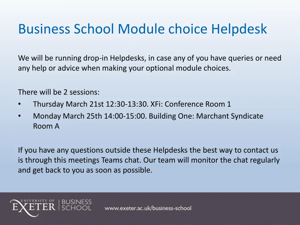 business school module choice helpdesk