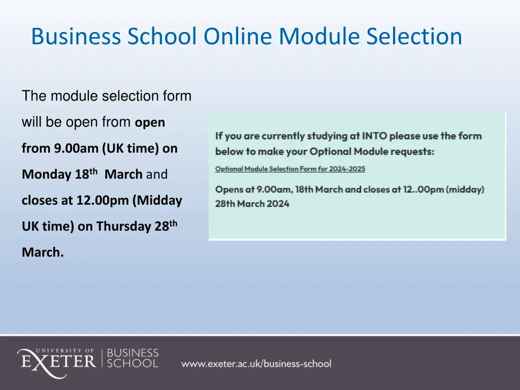 business school online module selection