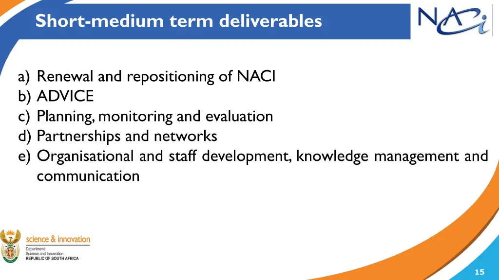 short medium term deliverables