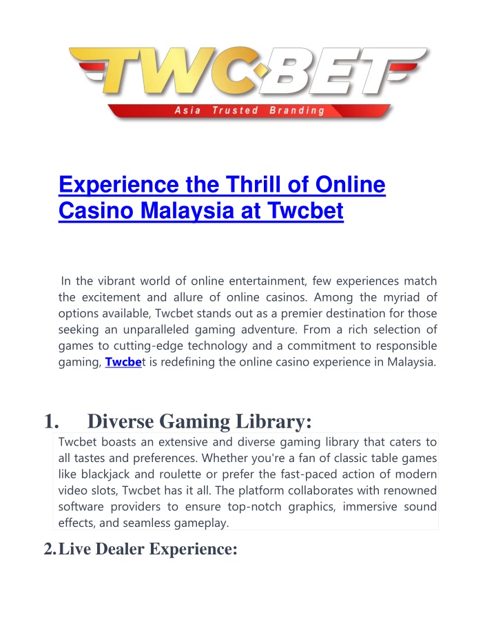 experience the thrill of online casino malaysia