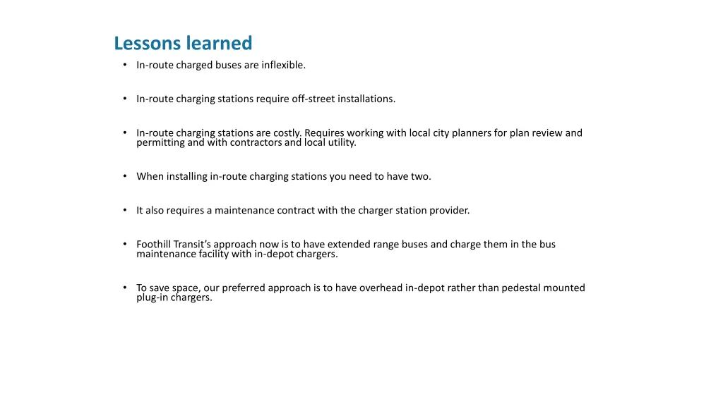 lessons learned in route charged buses