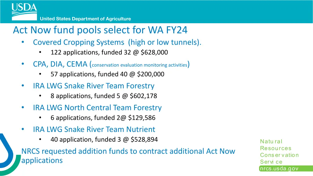 act now fund pools select for wa fy24 covered