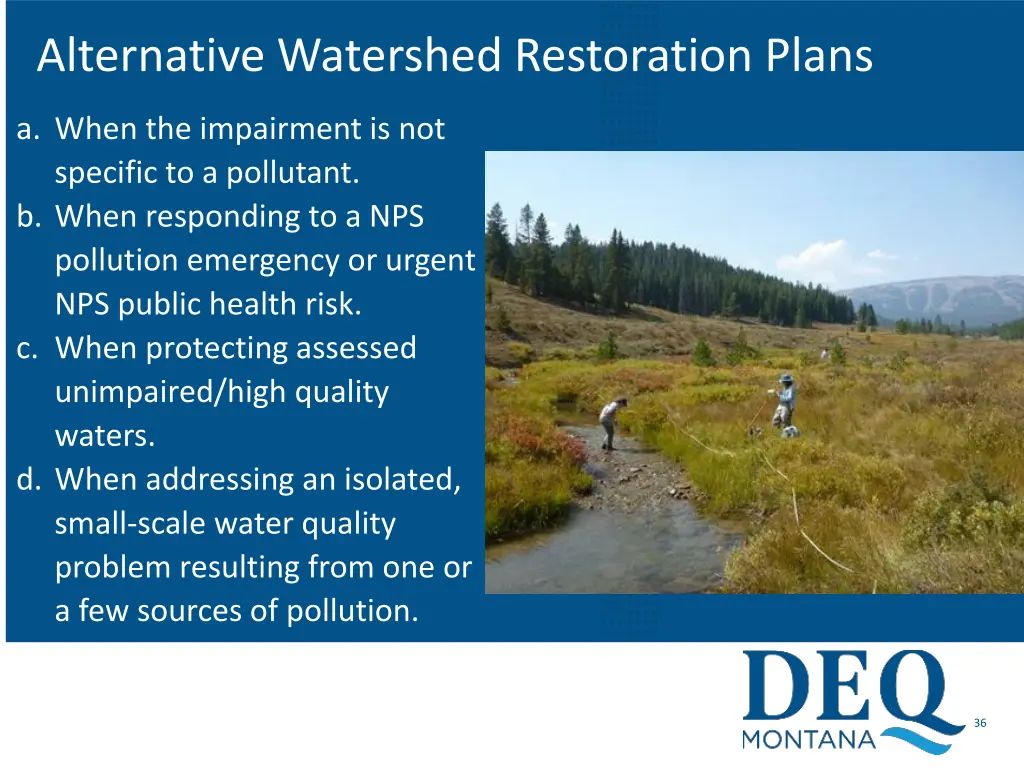 alternative watershed restoration plans
